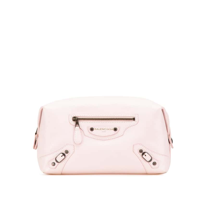 Balenciaga Lambskin Motocross Classic Toiletry Pouch Pink Leather Good condition - Front View