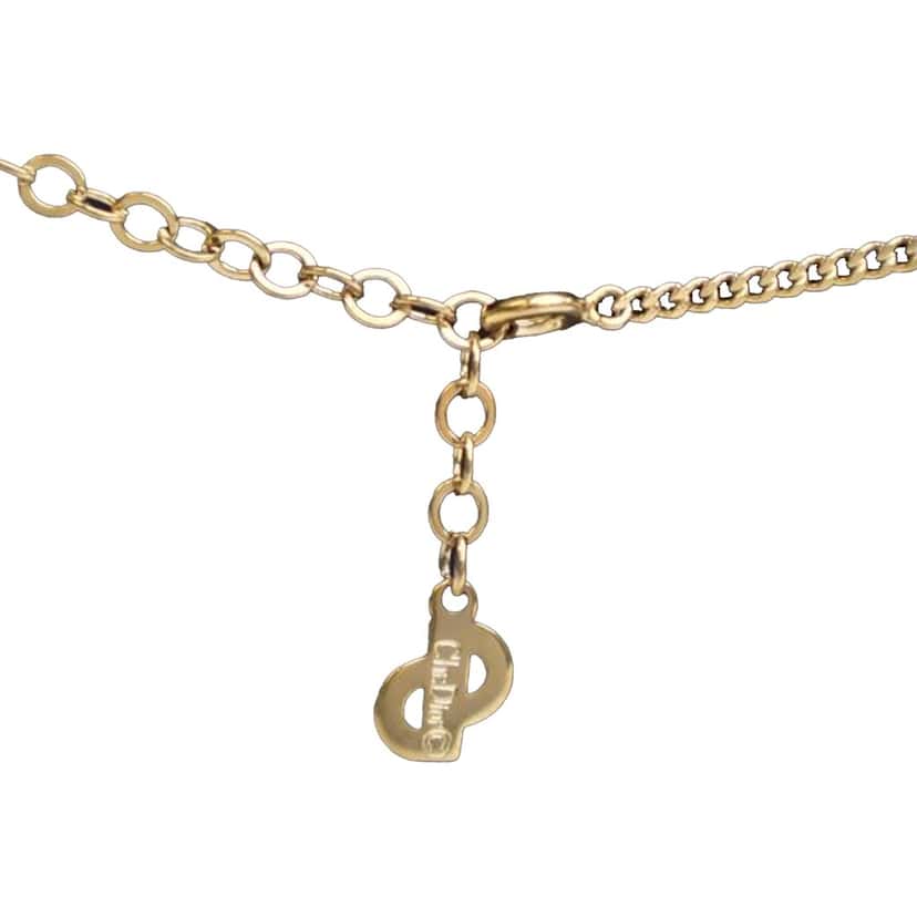 Dior Gold Plated Crystal Pendant Necklace Gold Metal Good condition - Back View