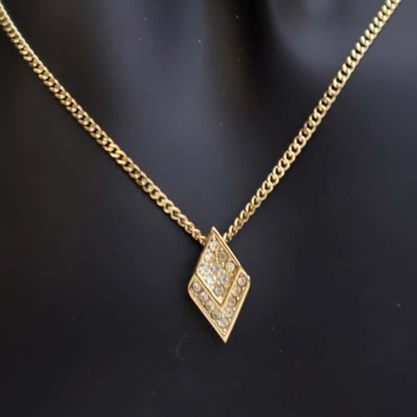 Dior Gold Plated Crystal Pendant Necklace Gold Metal Good condition - Inside View
