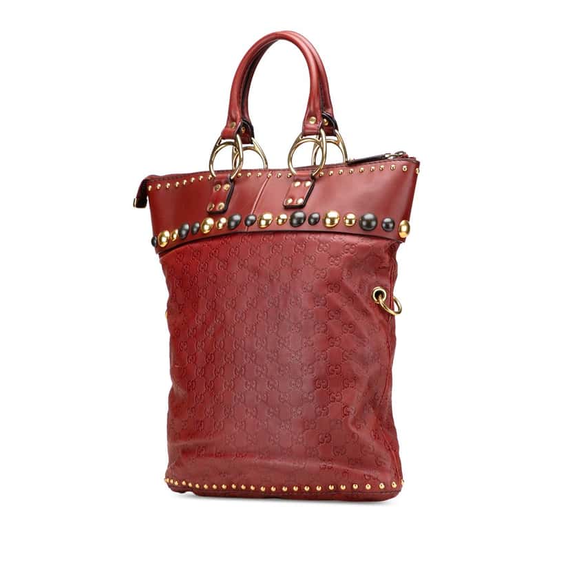 Gucci Guccissima Studded Babouska Satchel Red Leather Good condition - Back View