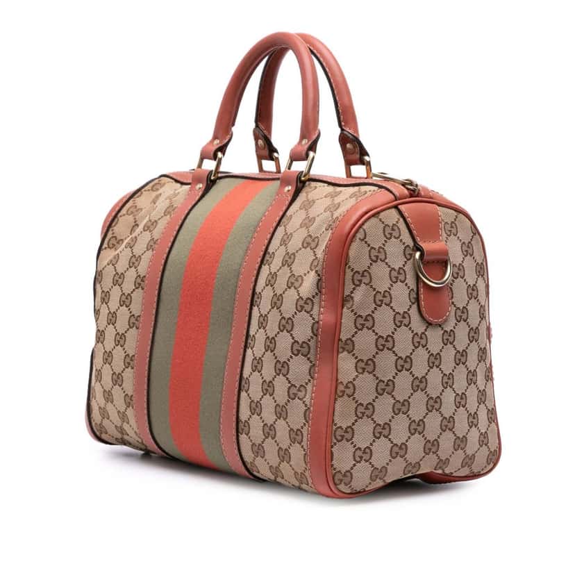 Gucci GG Canvas Web Joy Boston Bag Brown Canvas Good condition - Back View