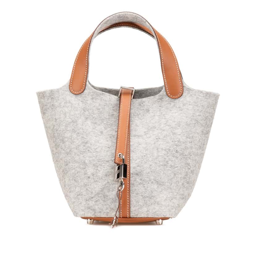 Hermès Feutre and Swift Picotin Lock 18 Grey Wool Good condition - Front View