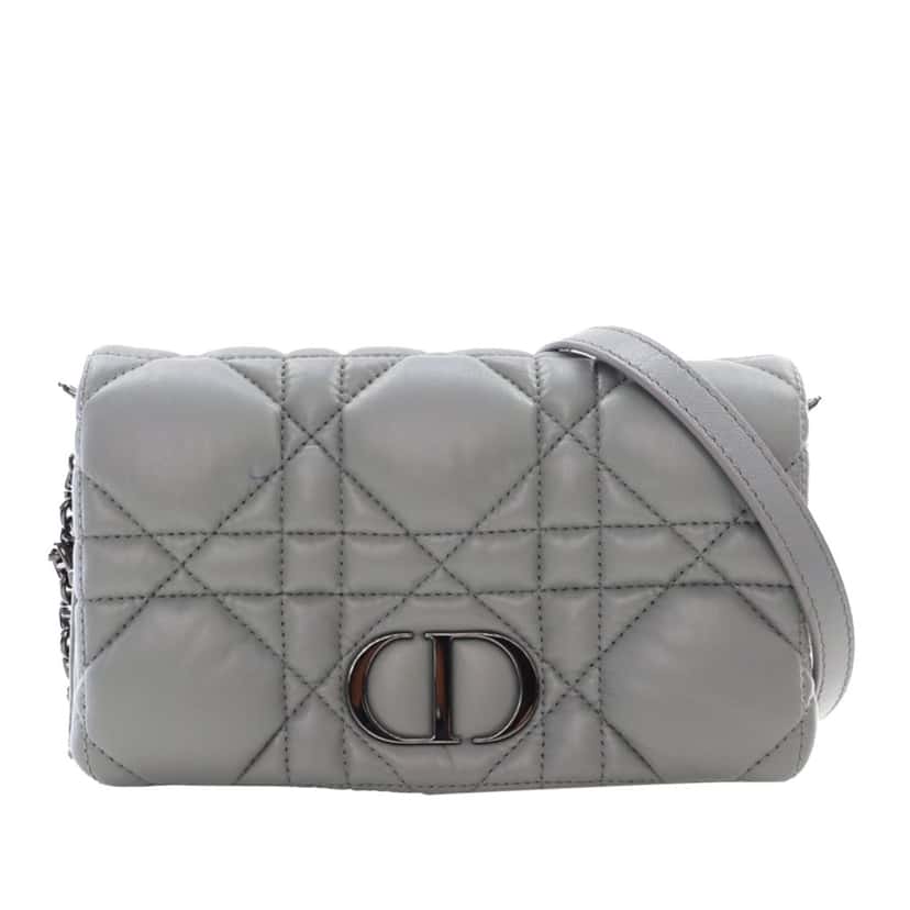 Dior Mini Calfskin Macrocannage Caro Bag Grey Leather Good condition - Front View