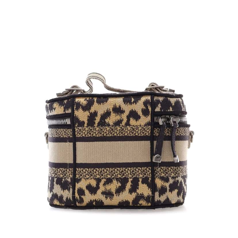 Dior Mizza Small Embroidered Canvas Diortravel Leopard Vanity Case Brown Canvas Good condition - Back View