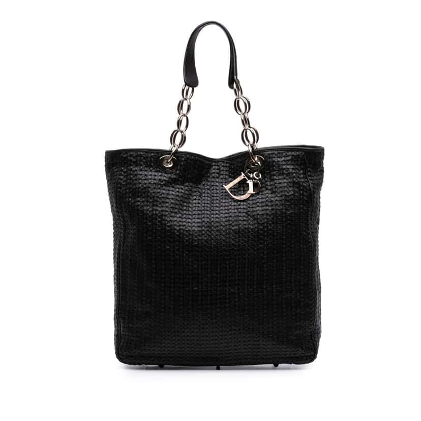 Dior Woven Lambskin Lady Dior Soft Shopping Tote Black Leather Good condition - Front View