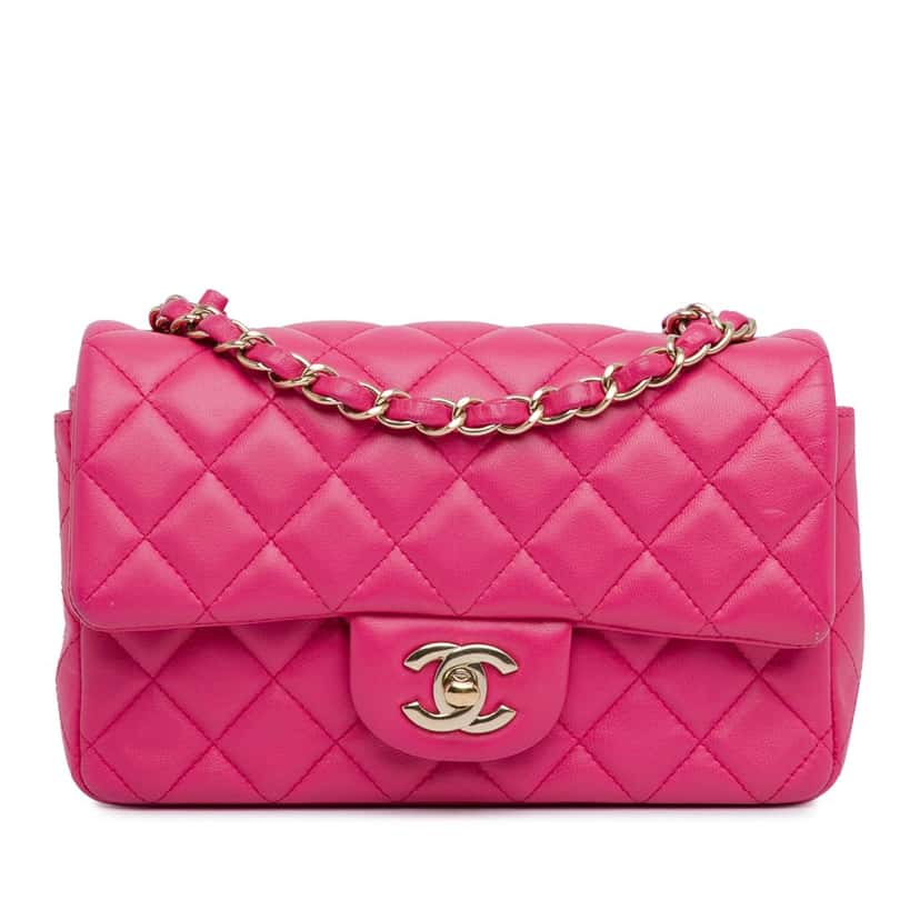 Chanel Mini Rectangular Classic Lambskin Single Flap Pink Leather Good condition - Front View