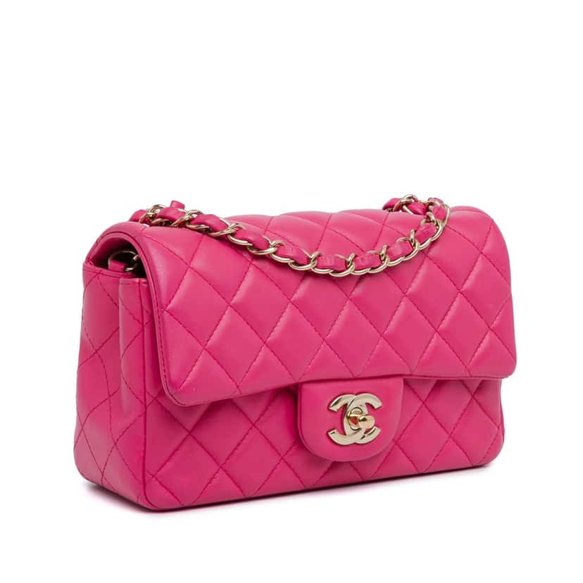 Chanel Mini Rectangular Classic Lambskin Single Flap Pink Leather Good condition - Back View