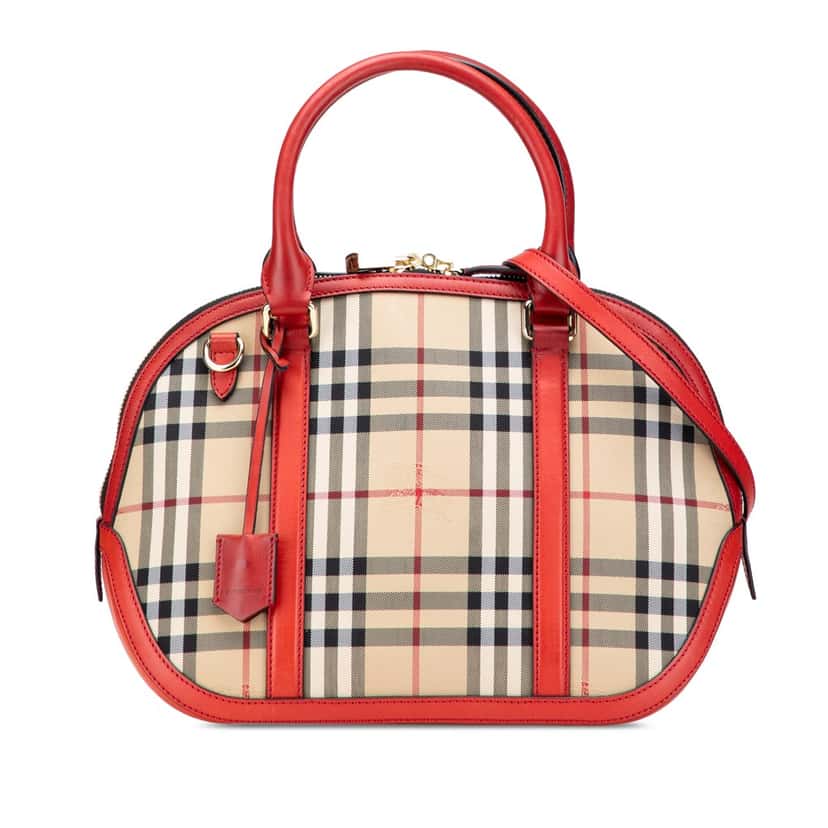 Burberry Small Haymarket Check Canvas Orchard Bowling Bag Brown Canvas Good condition - Front View