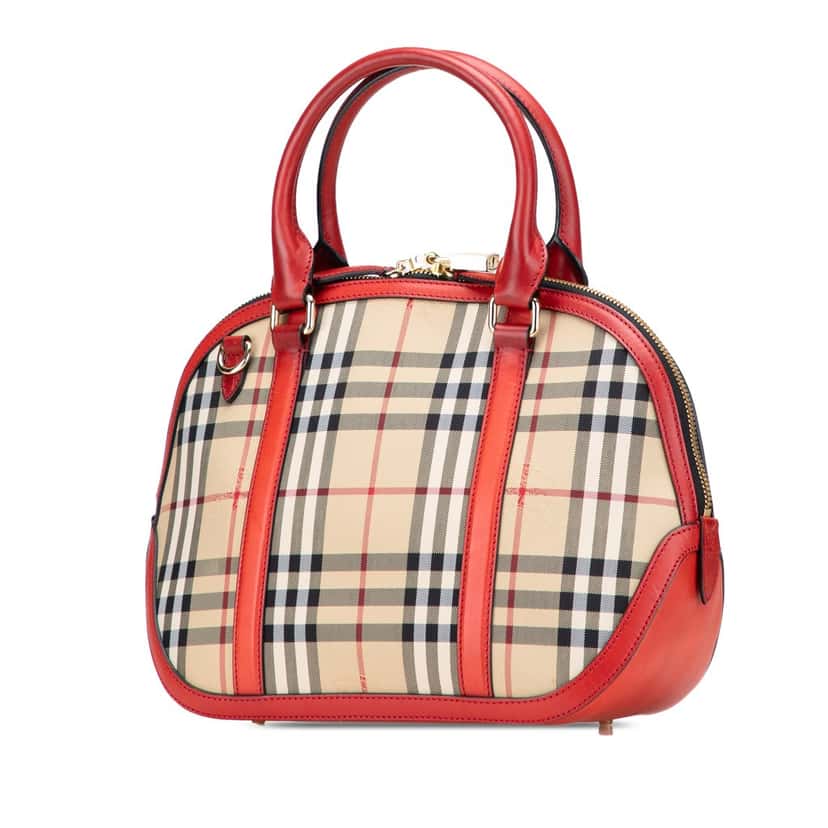 Burberry Small Haymarket Check Canvas Orchard Bowling Bag Brown Canvas Good condition - Back View