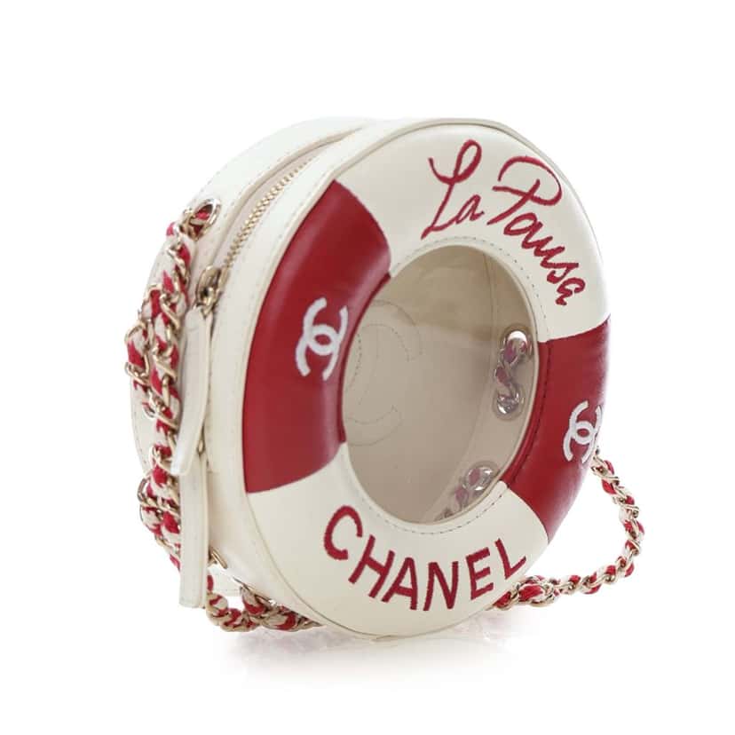 Chanel Lambskin Coco Lifesaver Round Crossbody White Leather Good condition - Back View