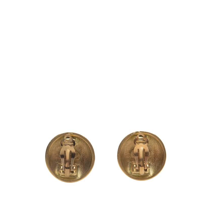 Chanel CC Gold Plated Round Clip on Earrings Gold Metal Good condition - Back View