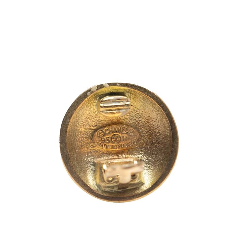 Chanel CC Gold Plated Round Clip on Earrings Gold Metal Good condition - Inside View
