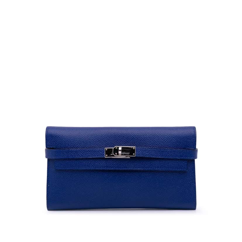 Hermès Chevre Mysore Kelly Long Wallet Blue Leather Good condition - Front View