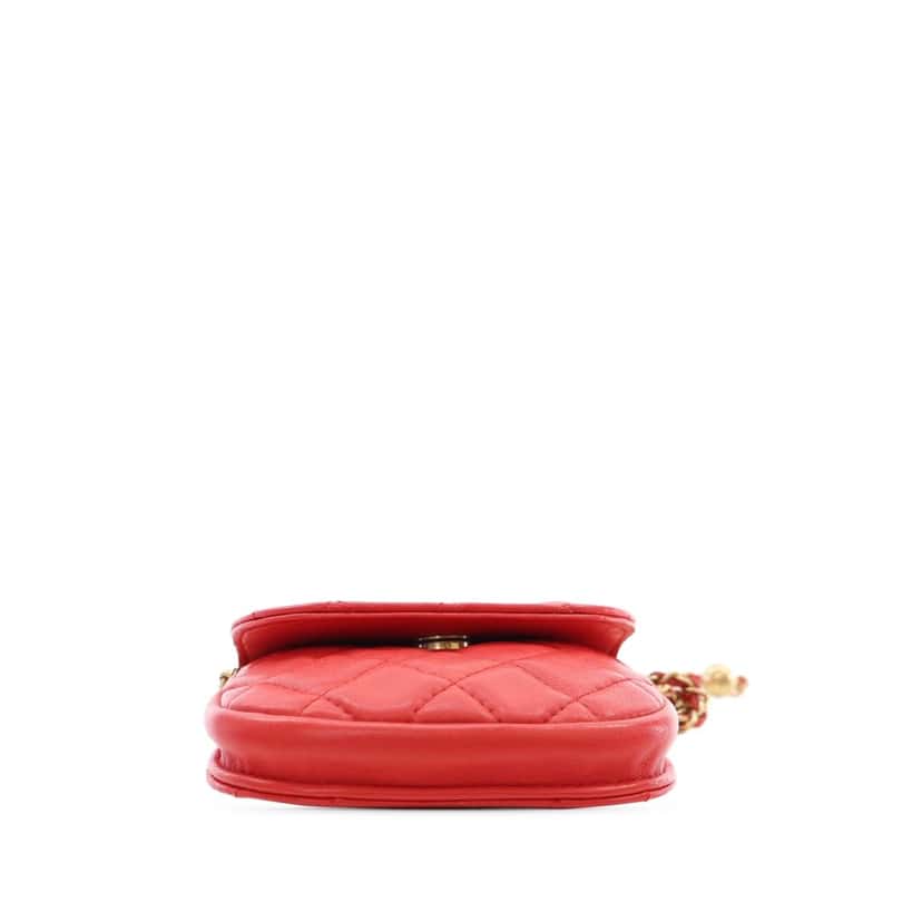 Chanel Quilted Lambskin Pearl Crush Waist Bag Red Leather Good condition - Inside View
