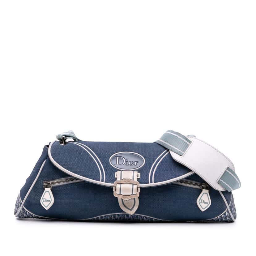 Dior John Galliano Diorissimo Trimmed Canvas Shoulder Bag Blue Canvas Good condition - Front View