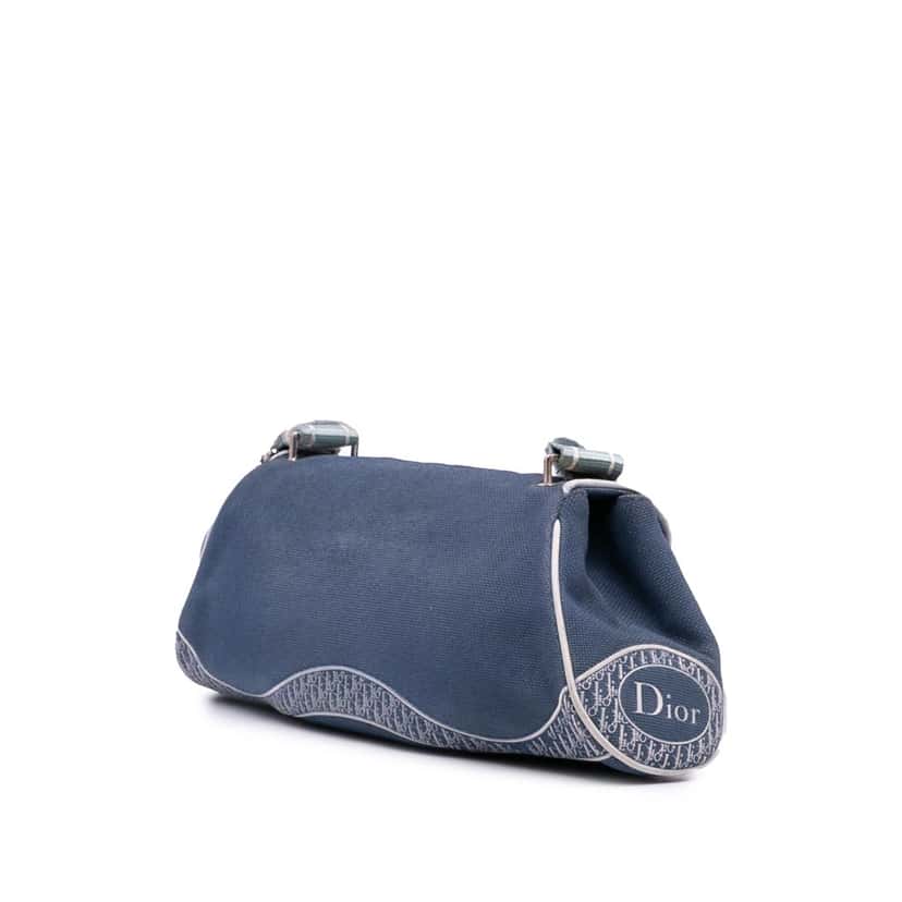 Dior John Galliano Diorissimo Trimmed Canvas Shoulder Bag Blue Canvas Good condition - Back View