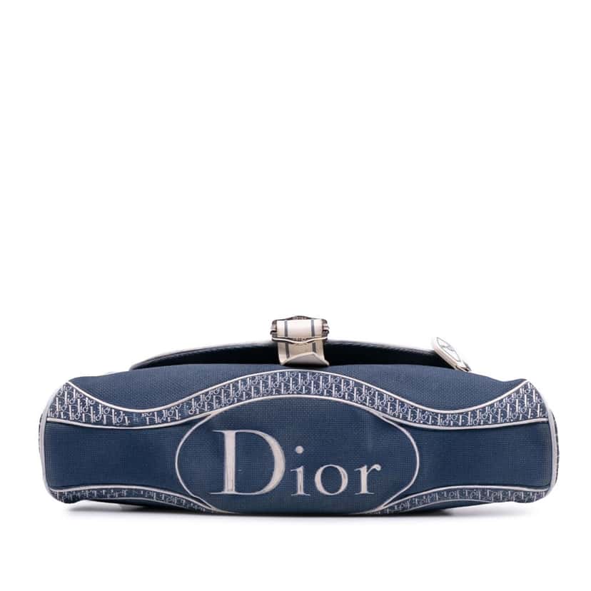 Dior John Galliano Diorissimo Trimmed Canvas Shoulder Bag Blue Canvas Good condition - Inside View
