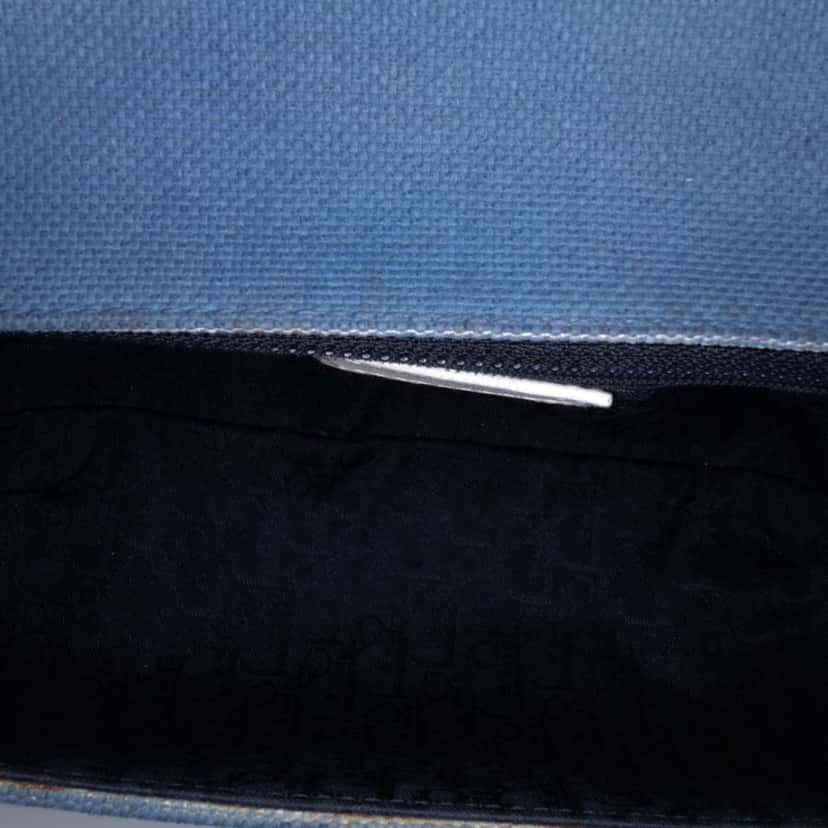 Dior John Galliano Diorissimo Trimmed Canvas Shoulder Bag Blue Canvas Good condition - Model View