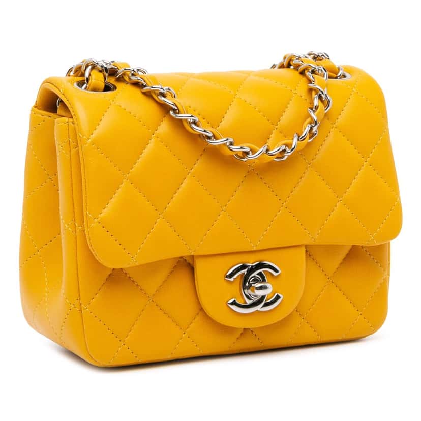 Chanel Mini Square Classic Lambskin Single Flap Yellow Leather Good condition - Back View