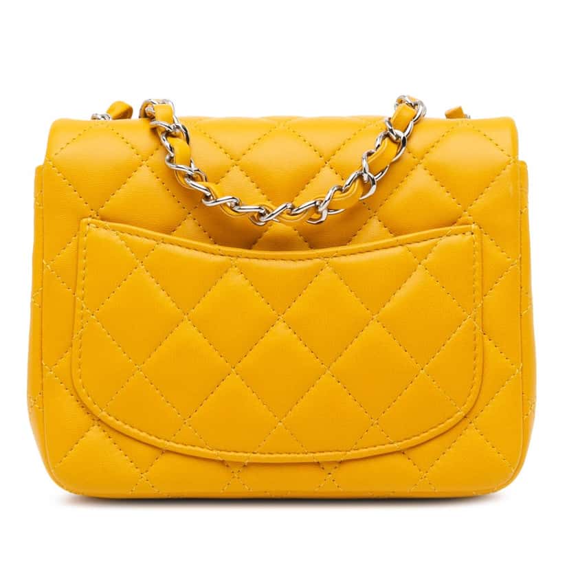 Chanel Mini Square Classic Lambskin Single Flap Yellow Leather Good condition - Inside View