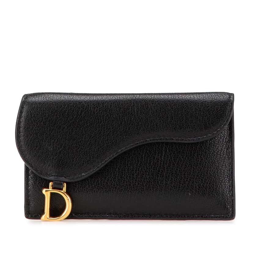 Dior Goatskin Saddle Cosmos Zipped Card Holder Black Leather Good condition - Front View