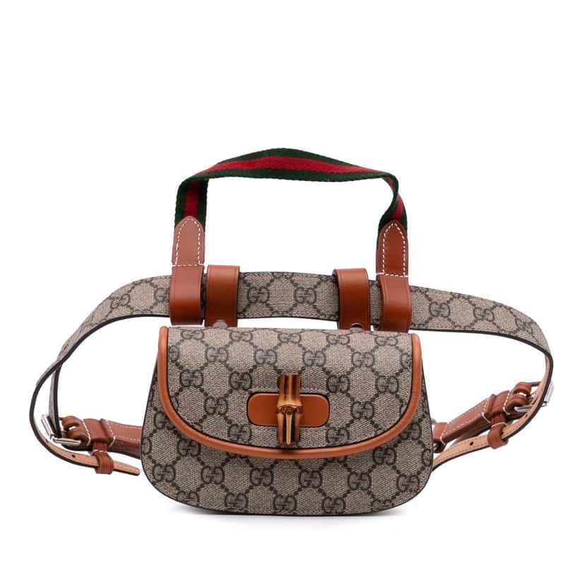 Gucci Mini GG Supreme Web Bamboo 1947 Belt Bag Brown Canvas Very good condition - Front View