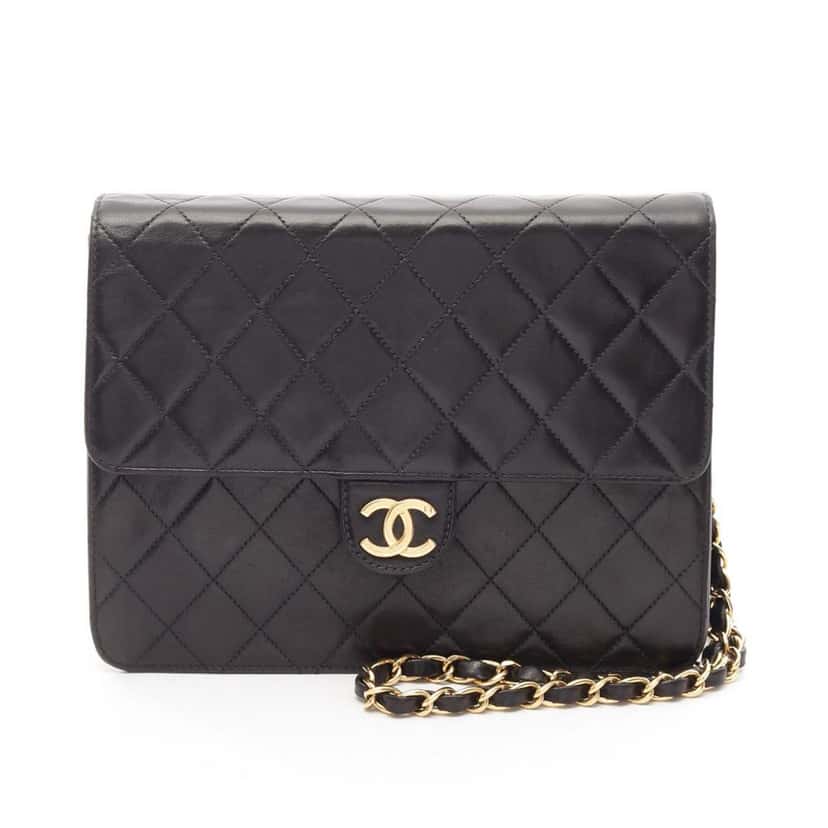 Chanel CC Quilted Lambskin Chain Single Flap Black Leather Good condition - Front View