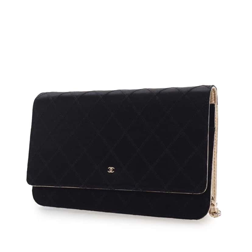 Chanel Bicolor Satin Diamond Stitch Wallet On Chain Black Satin Good condition - Back View