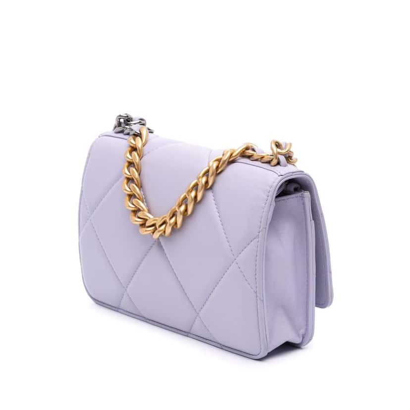 Chanel Quilted Lambskin 19 Wallet on Chain Purple Leather Good condition - Back View