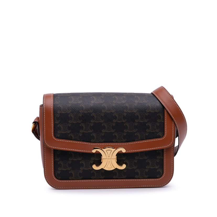 Celine Classique Triomphe Coated Canvas and Calfskin Triomphe Crossbody Brown Canvas Good condition - Front View