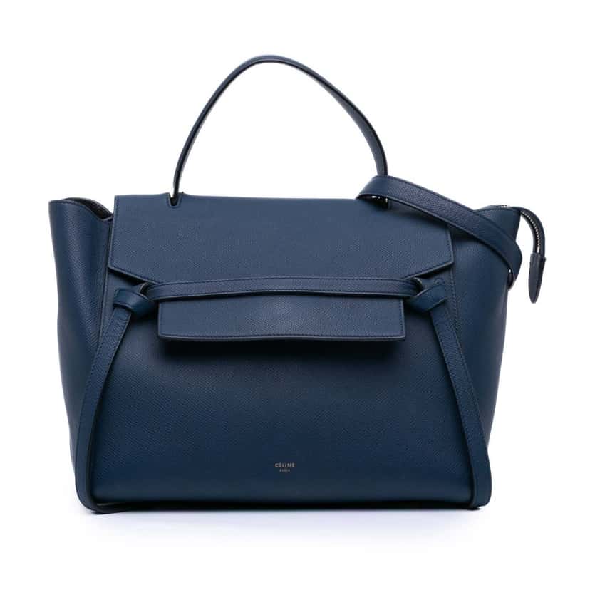Celine Mini Grained Calfskin Belt Bag Blue Leather Good condition - Front View
