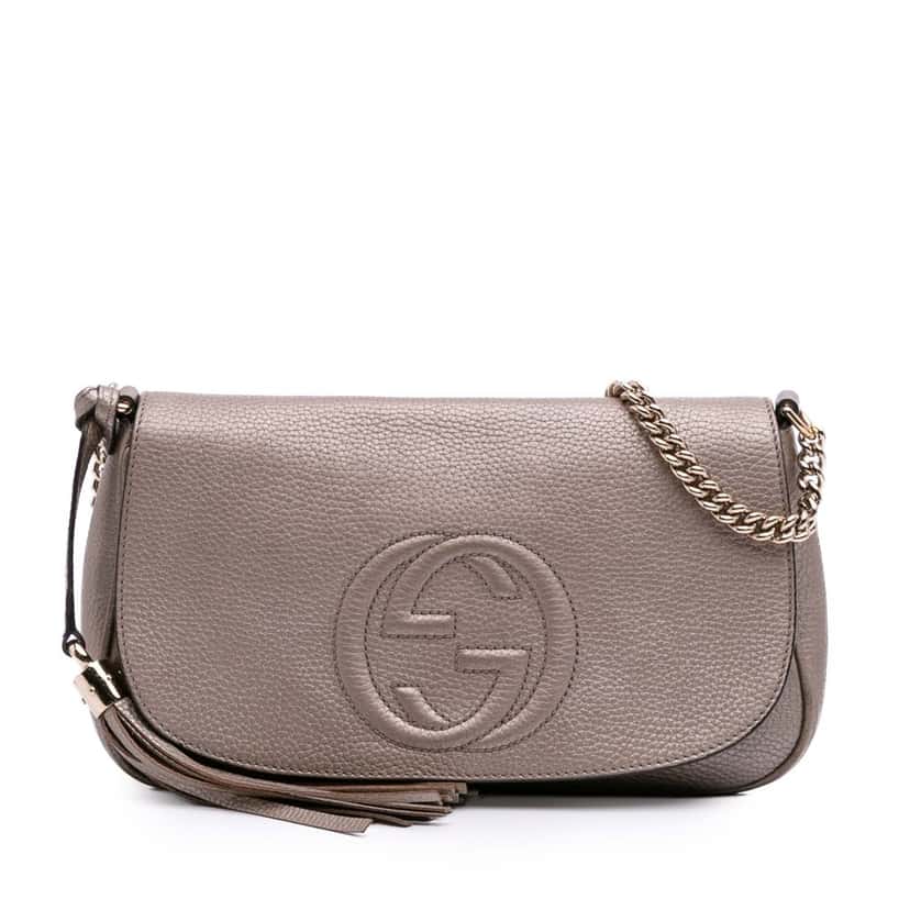 Gucci Medium Metallic Leather Soho Chain Flap Crossbody Silver Leather Good condition - Front View
