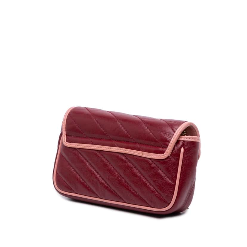 Gucci Super Mini GG Marmont Matelasse Leather Torchon Flap Crossbody Red Leather Good condition - Back View