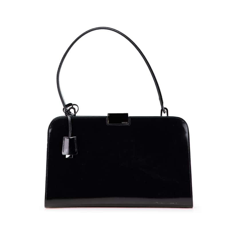 Gucci Patent Frame Handbag Black Leather Good condition - Front View