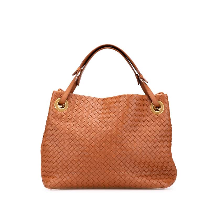 Bottega Veneta Medium Nappa Intrecciato Bella Tote Brown Leather Good condition - Front View