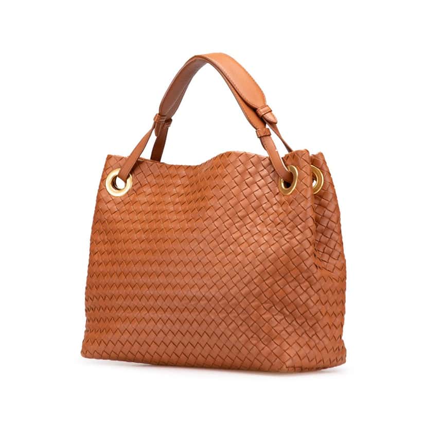 Bottega Veneta Medium Nappa Intrecciato Bella Tote Brown Leather Good condition - Back View