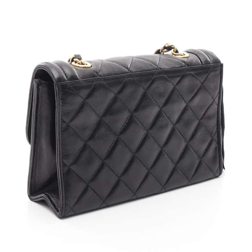 Chanel Quilted Lambskin Tassel Flap Black Leather Good condition - Back View