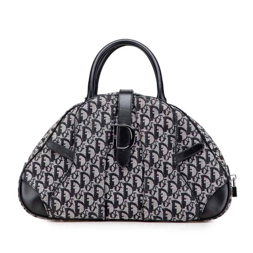 Dior Diorissimo Canvas Double Saddle Bowler Bag Blue Canvas Good condition - Front View