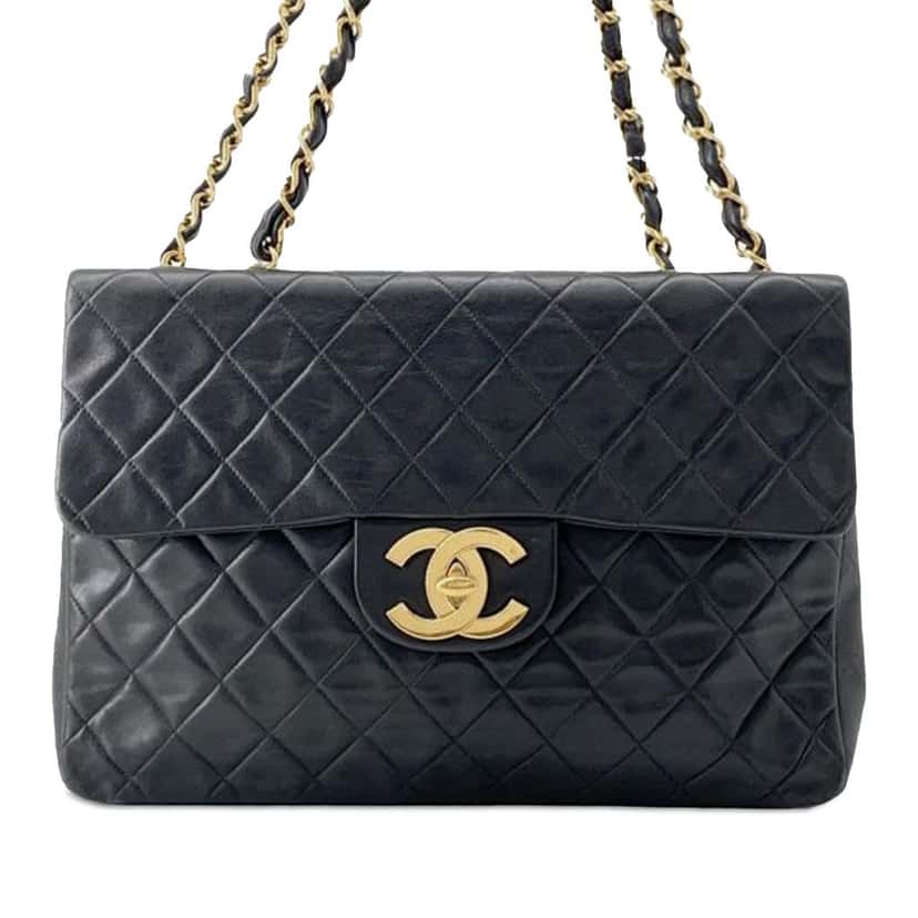 Chanel Jumbo XL Classic Lambskin Single Flap Black Leather Good condition - Front View