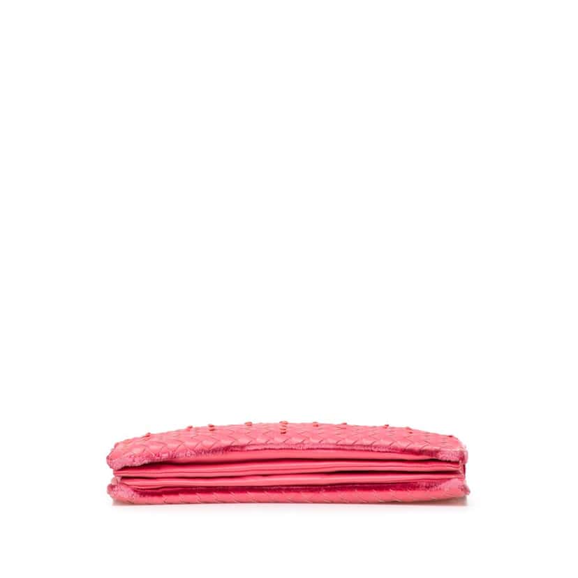 Bottega Veneta Nappa Intrecciato Embroidered Fold Over Crossbody Pink Leather Good condition - Inside View