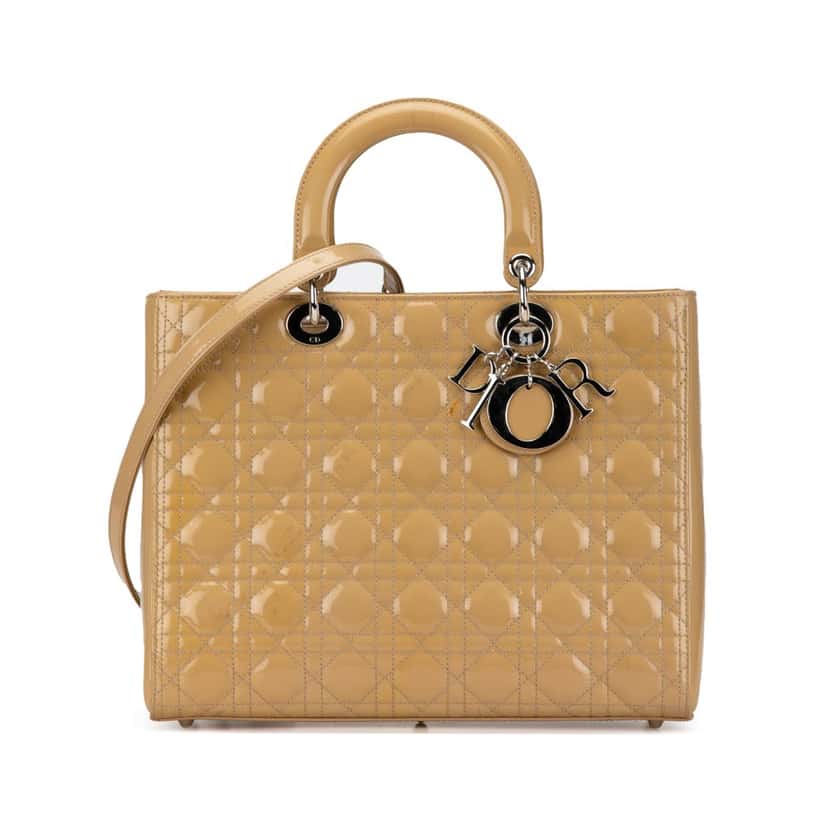 Dior Large Patent Cannage Lady Dior Brown Leather Good condition - Front View