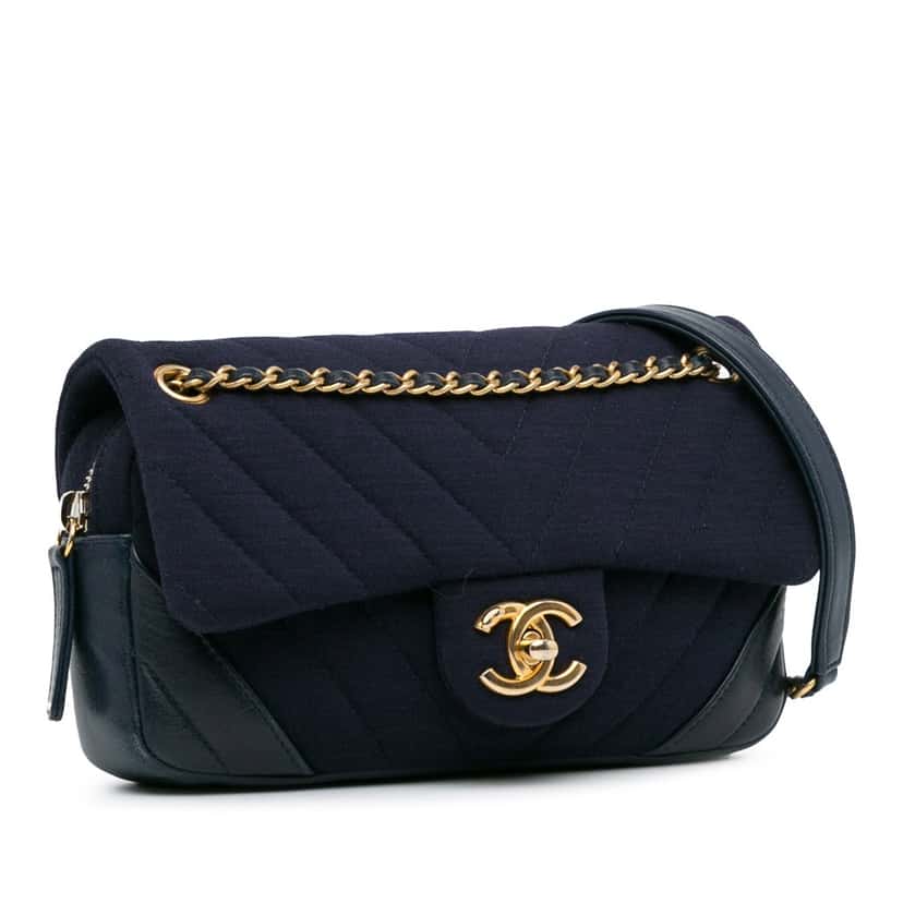 Chanel CC Chevron Jersey Flap Blue Cotton Good condition - Back View