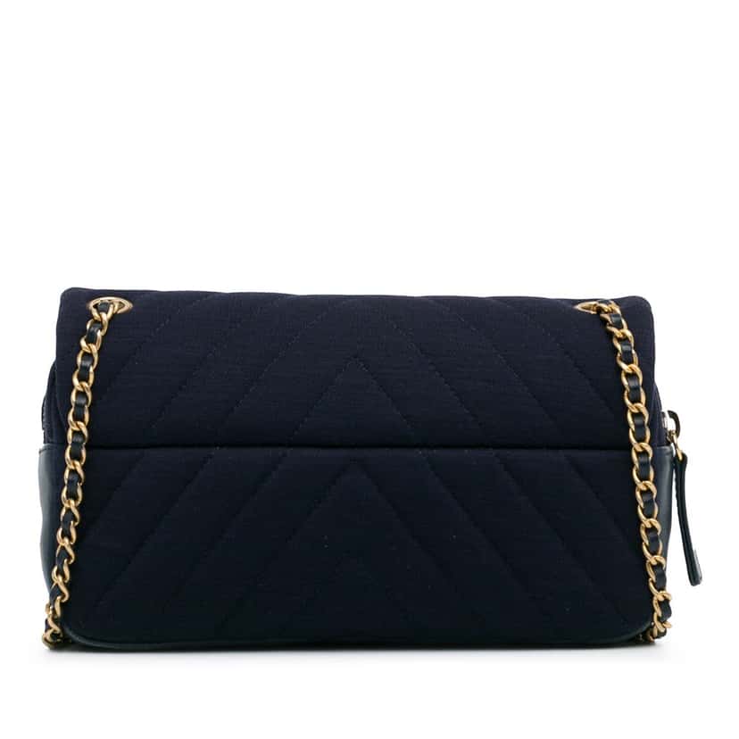 Chanel CC Chevron Jersey Flap Blue Cotton Good condition - Inside View