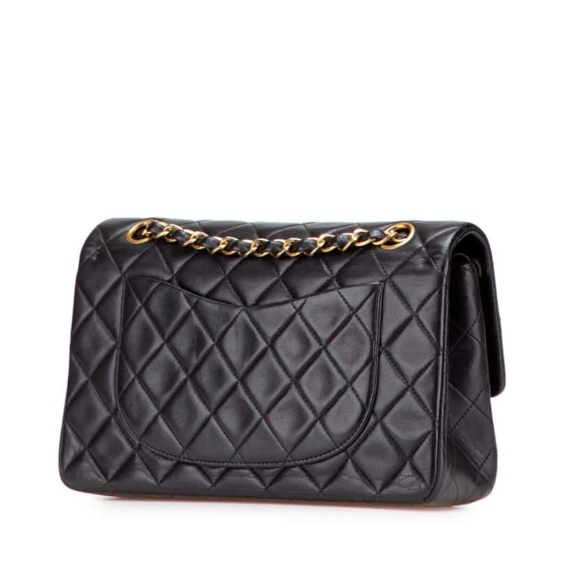 Chanel Small Classic Lambskin Double Flap Black Leather Good condition - Back View