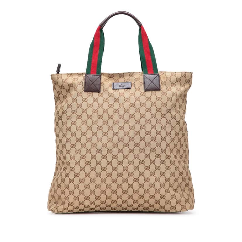 Gucci GG Canvas Web Tote Brown Canvas Good condition - Front View