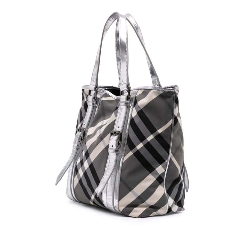 Burberry Medium Beat Check Nylon Victoria Tote Grey Good condition - Back View