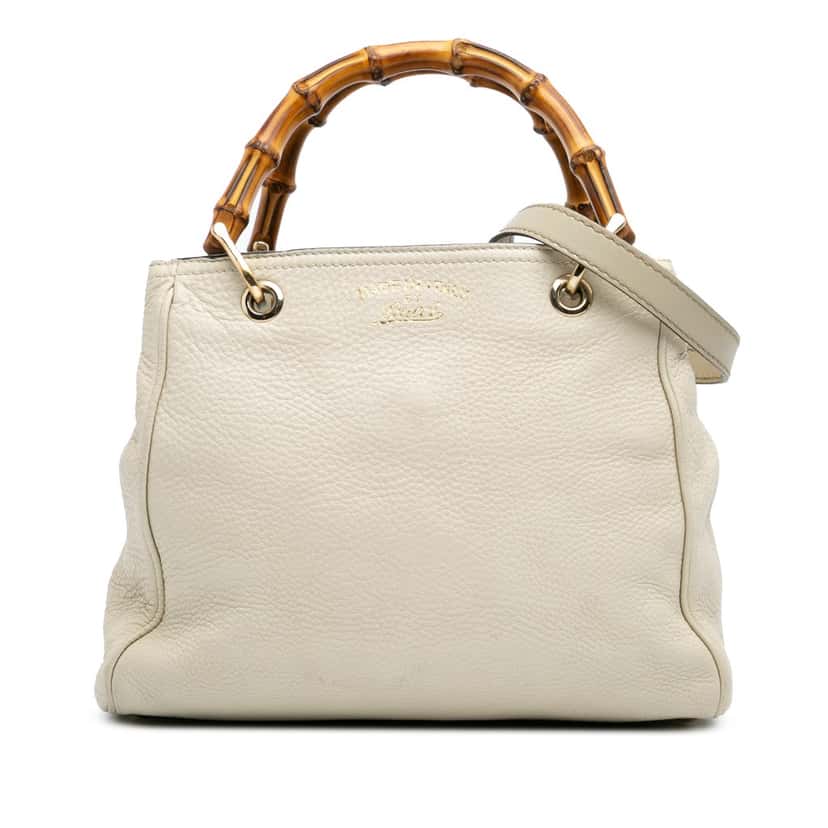 Gucci Small Calfskin Bamboo Shopper Satchel White Leather Good condition - Front View