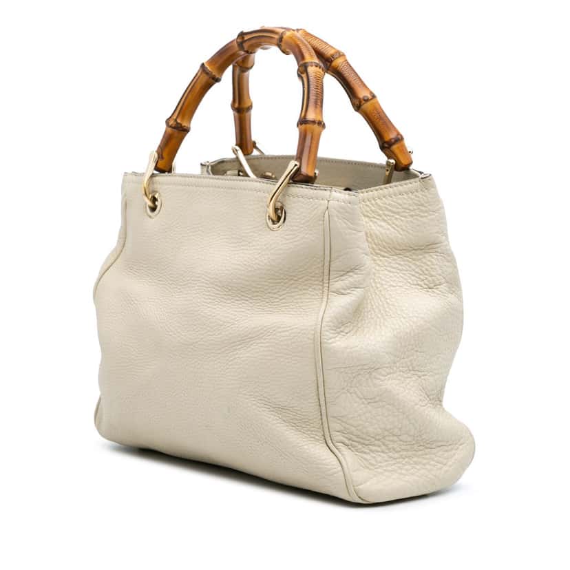 Gucci Small Calfskin Bamboo Shopper Satchel White Leather Good condition - Back View