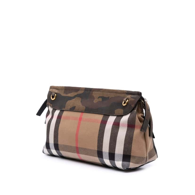 Burberry House Check Canvas and Suede Camouflage Fringe Clutch with Strap Brown Canvas Good condition - Back View
