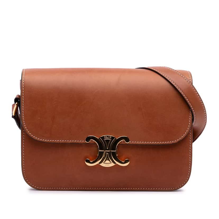 Celine Classique Natural Calfskin Triomphe Crossbody Brown Leather Good condition - Front View